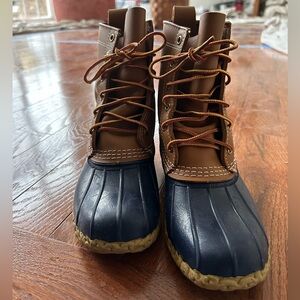 L.L. Bean Duck Boots Tall (8”) Navy and Tan Winter Boots